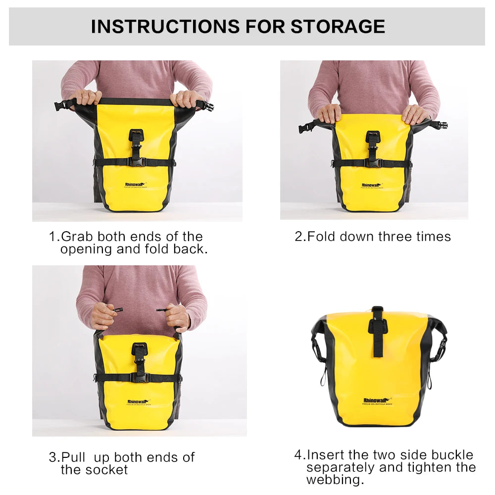 Rhinowalk 2Pcs Double Side Bike Bag 100%Waterproof Bicycle Pannier Saddle Bag 12L-15L Portable Road Bike Back Seat Bag Luggage