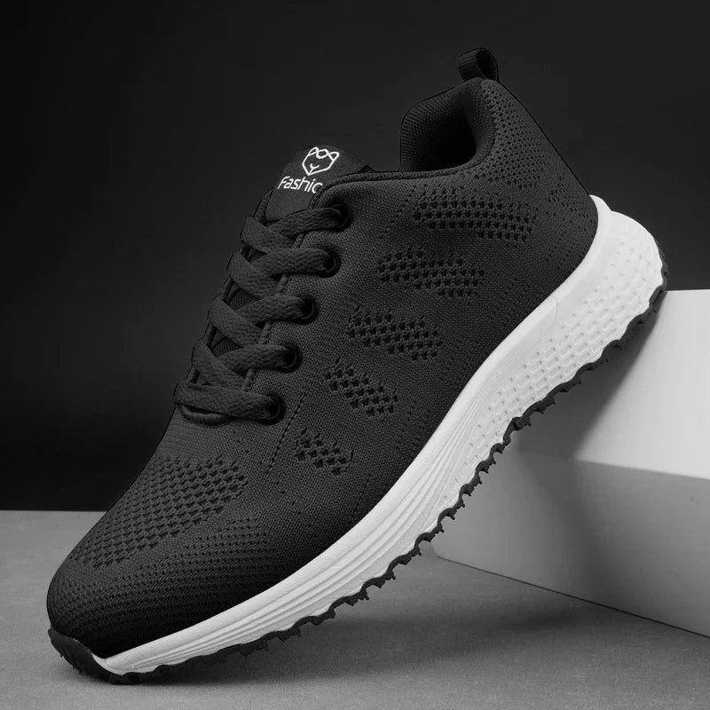 Women's Sneakers Breathable Knitted Mesh Comfortable Flat Lace Up Shoes Trendy Fashionable Casual Outdoor Women Running Shoes