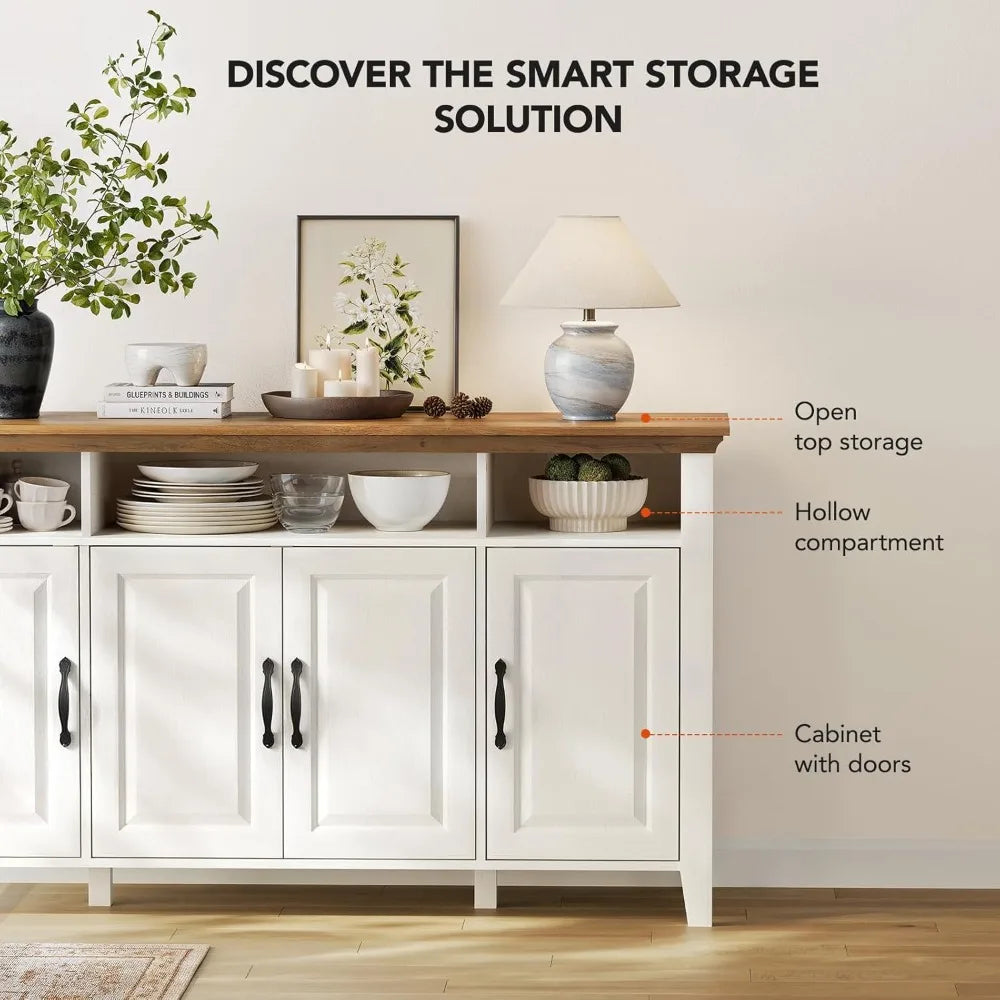 Amada Buffet Cabinet with Storage, 55" Large Sideboard Storage Cabinet with Adjustable Shelves, 4 Doors, Modern Farmhouse Coffee