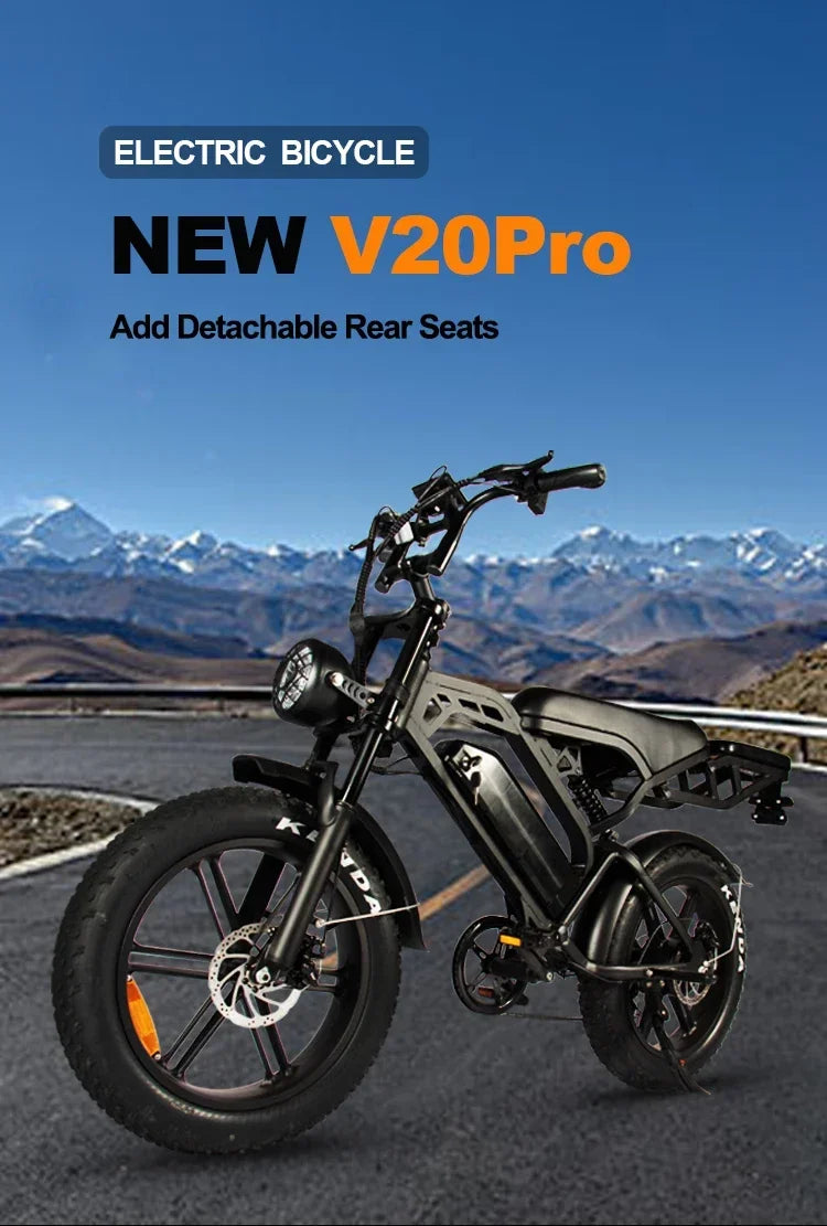 V20PRO new upgraded 1000W48V15AH off-road mountain beach riding for men Ebike 20 Inch 45KM/H with rear seat rack electric bike