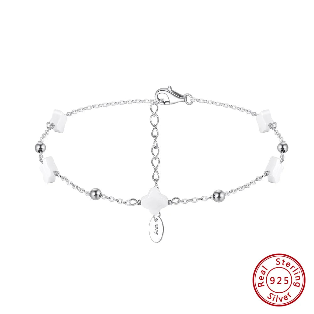Rinntin Four Leaf Clover Anklet Bracelet for Women Delicate Style 925 Silver Thin Chains On Leg Summer Beach Accessories GMA01