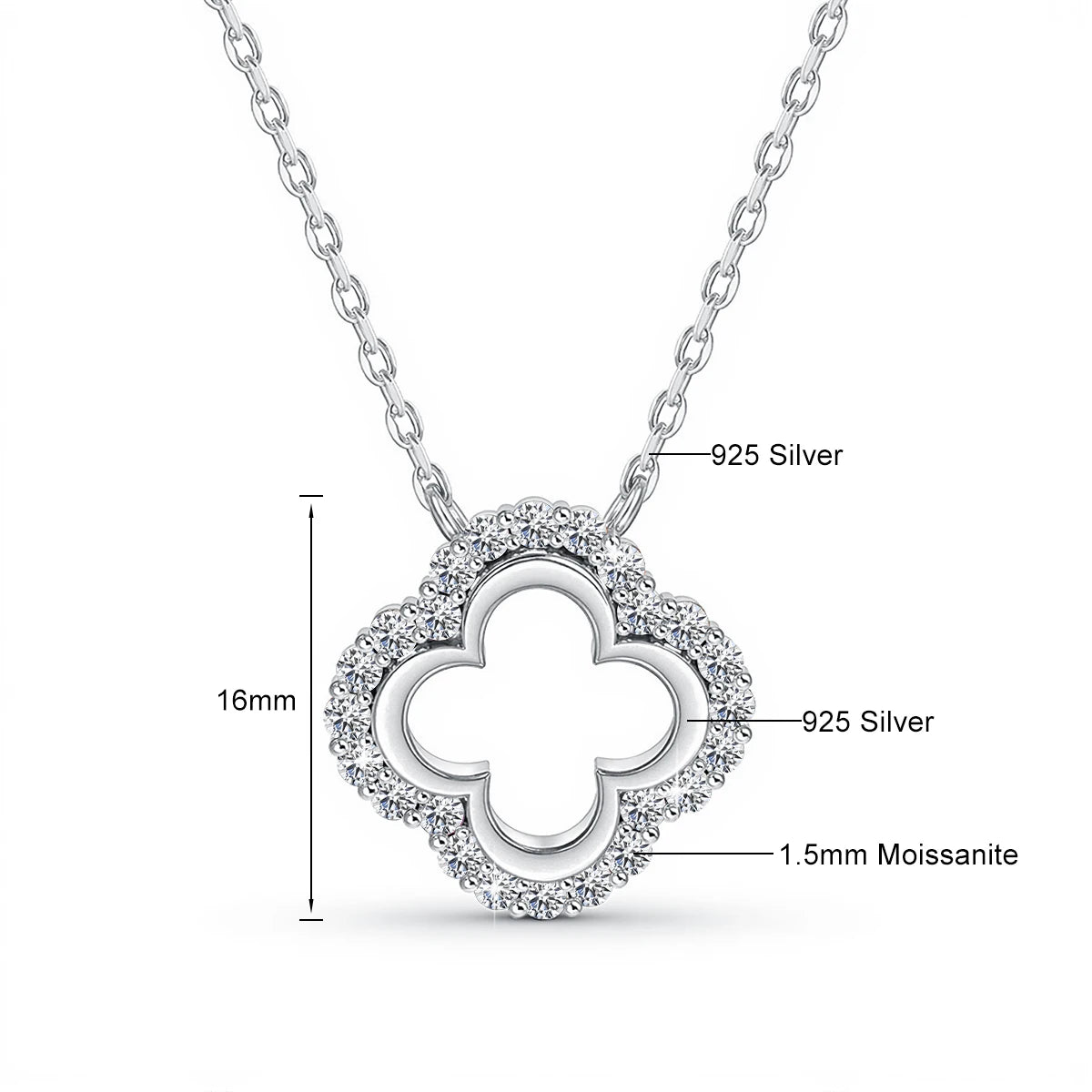 925 Silver Lucky Four-leaf Clover Moissanite Necklace Temperament Ladie Jewelry Red Corundum Gold Plated Solitaire Choker
