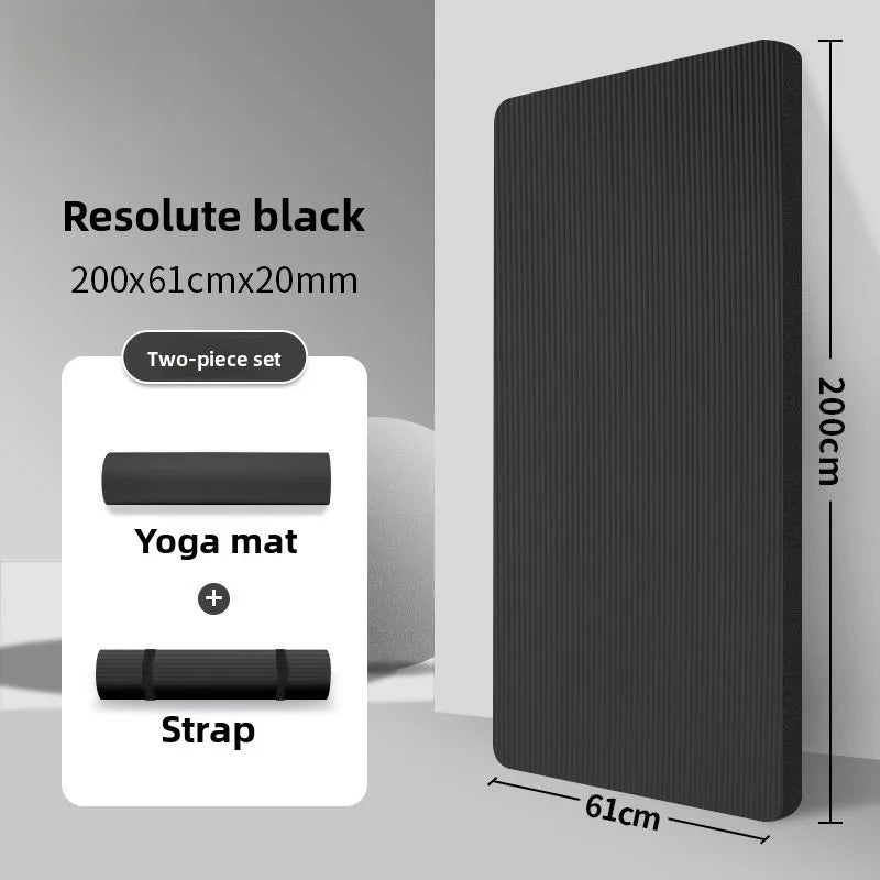 Men's Fitn Yoga Mat Thiened 20mm Wide Long Anti-slip Exercise Yoga Mat for Home Use l Rubber Pure Color Design