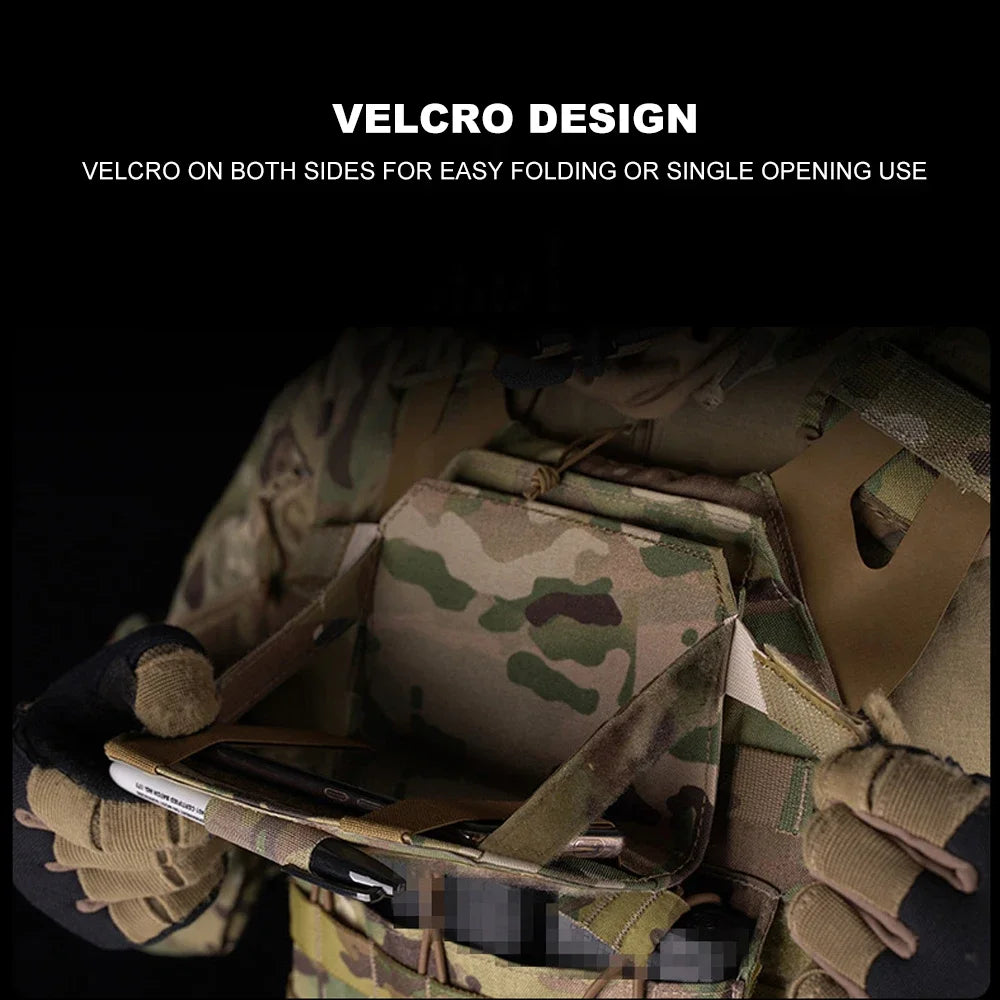 Tactical Admin Phone Pouch MOLLE Hunting Vest Front Panel Map Holder Carrier Bag Utility Outdoor Phone Navigation Board