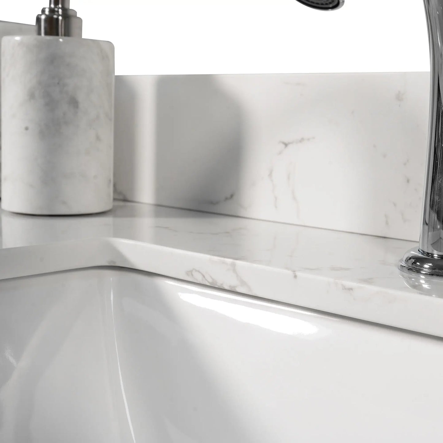 Carrara White Marble Color 43''x22" Bathroom Vanity Top Single Faucet Hole Undermount Ceramic Sink Back Splash-Engineered Stone