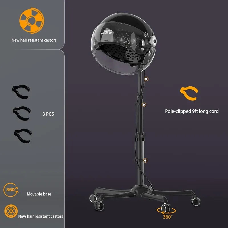 Professional Standing Hair Dryer - 1875W Floor Standing Hooded Dryer Hair Bonnet with Ionic Generator for Professional Salon