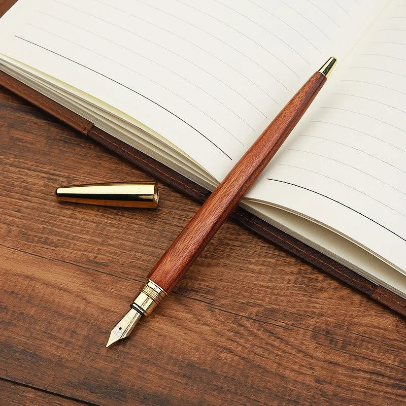 Luxury Quality Brand Red Wood Fountain Pen Brass Copper Calligraphy Golden Ink Pens Business Office School Supplies Stationery