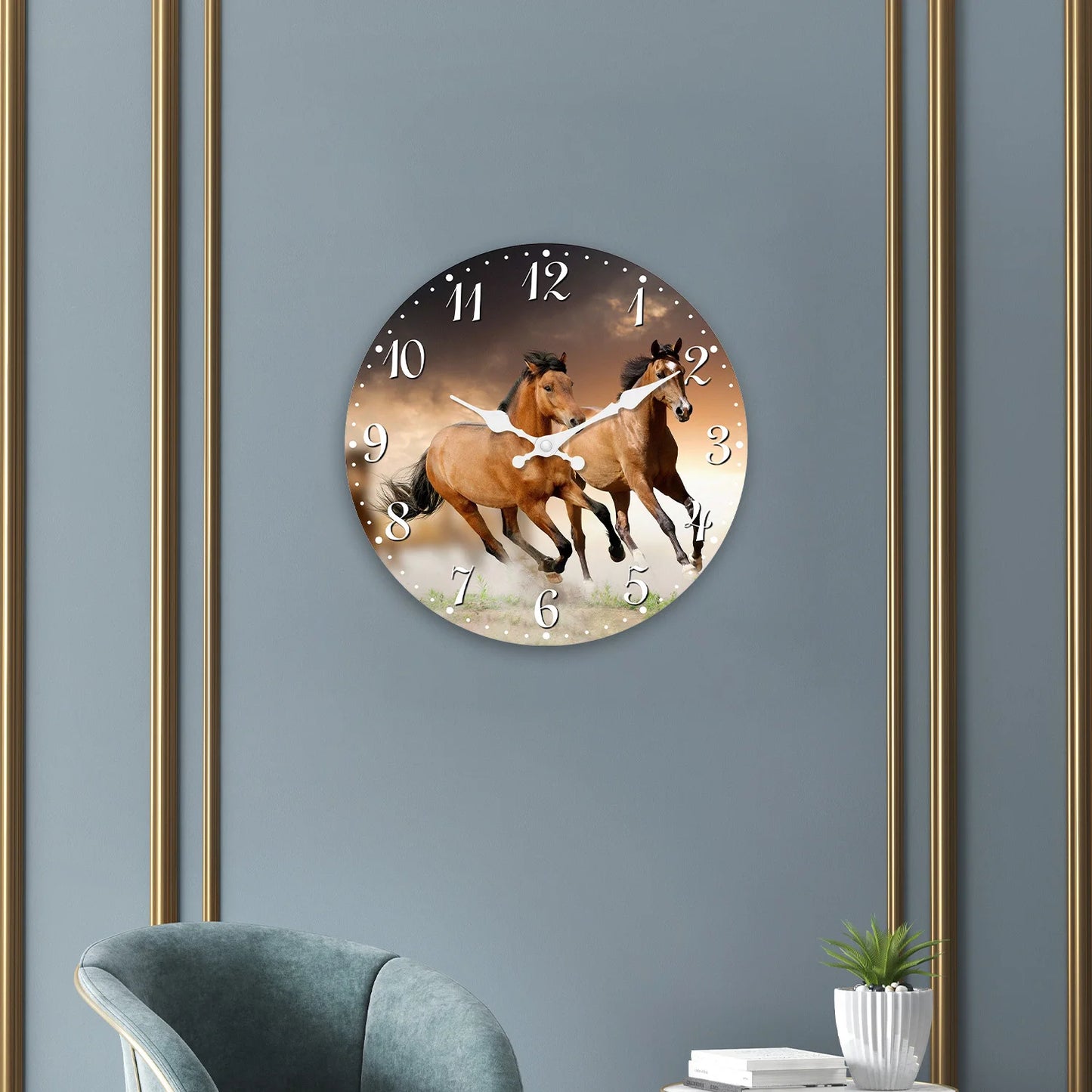 Personalized Animal Horse Element Wooden Wall Clock Living Room Bedroom Kitchen Home Decoration Wall Clock Silent Quartz Clock Holiday Gift 11.2inch Inches 15.6inch Inches (Without Batteries)