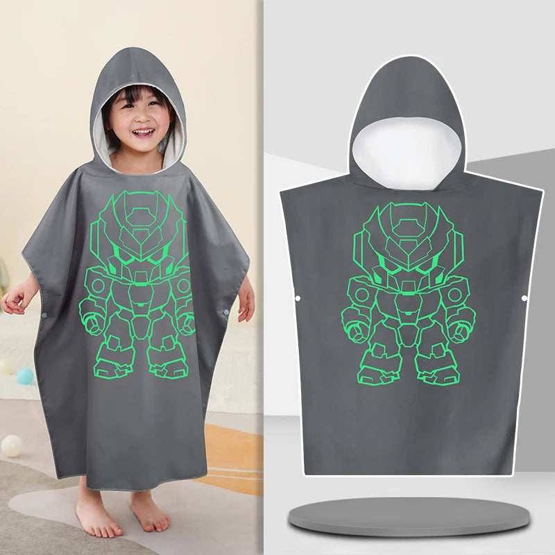 Kids Beach Poncho Towels,Absorbent Quick Dry,Children's Hooded Bathrobe for Boys Girls 3-12Years,Animal Cartoon Swim Bathing Cap