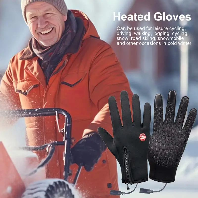 Electric Heated Gloves Winter Moto Heated Gloves Warm Waterproof Rechargeable Heating Thermal Gloves Windproof Skiing Gloves