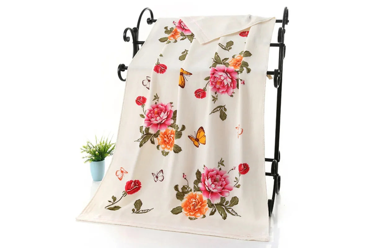 2025 New Luxury 100% Cotton Towel with Bath Towels New Women Peony Beach Towel Bathroom Set for Family Guest Bathrooms Gym