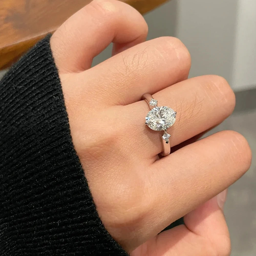 GRA Certified 2 Carat Moissanite Engagement Ring For Women Sparkling Oval Cut Lab Diamond 925 Sterling Silver Wedding Party Band