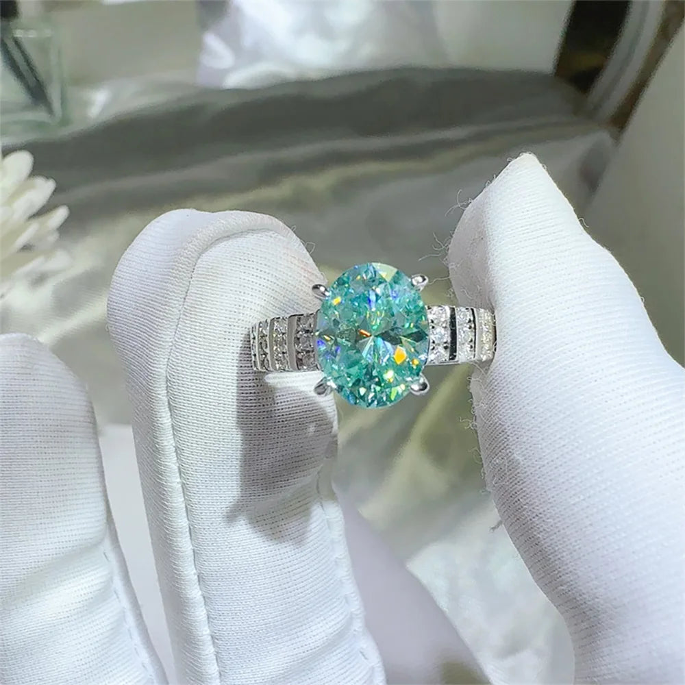 Serenity 2ct Oval cut Moissanite Rings for Women Men S925 Sterling Silver Paraiba Mint Green Rings Plated 18K Anniversary Gift