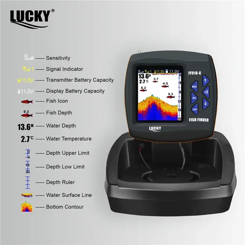 LUCKY FF918-CWL Remote Control Bait Boat Fish Finder 3.5" LCD perating range 300m Depth Range 100M Wireless Fishing
