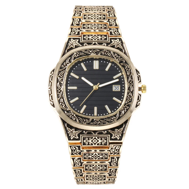 Fashion Luxury Brand Vintage Men Quartz Watches Flower Pattern Carving Wristwatch erkek kol saati męski zegarek часы ساعة يد