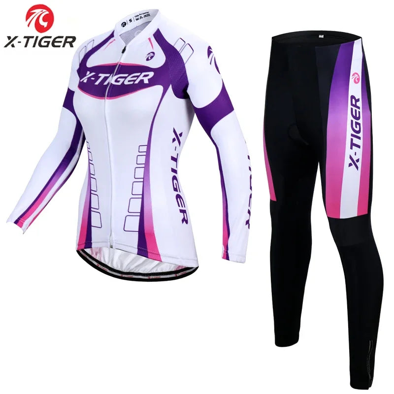 X-Tiger Women Winter Thermal Fleece Cycling Jersey Set Mountain Bike Uniform Long Sleeve Cycling Bicycle Clothing For Woman