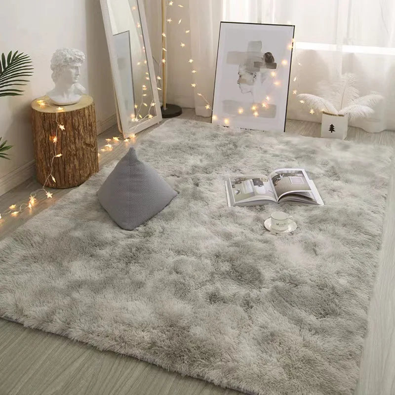 Solid color simple carpet bedroom large area covered with simple bedside silk hair tie-dye carpet room thickened