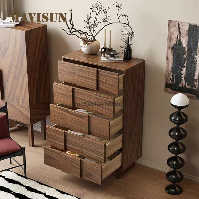 Mid Century Solid Wood Sideboard 80CM Wooden Living Room Furniture Large Storage Space Cabinet Apartment Wooden Chest Of Drawers