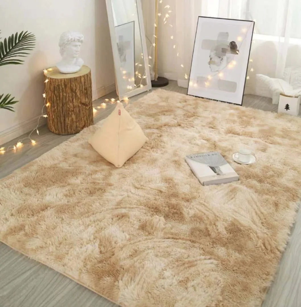 Solid color simple carpet bedroom large area covered with simple bedside silk hair tie-dye carpet room thickened
