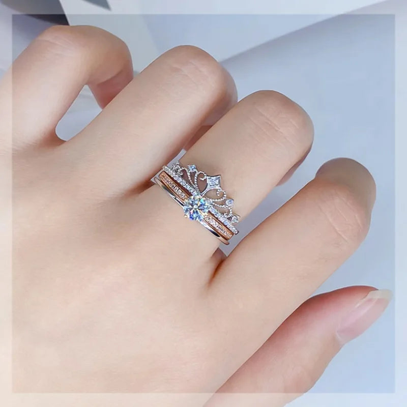 Trumium 0.3ct 925 Sterling Silve Moissanite Diamond Crown Rings for Women Anniversary Party Fine Jewelry Gifts with Certificate