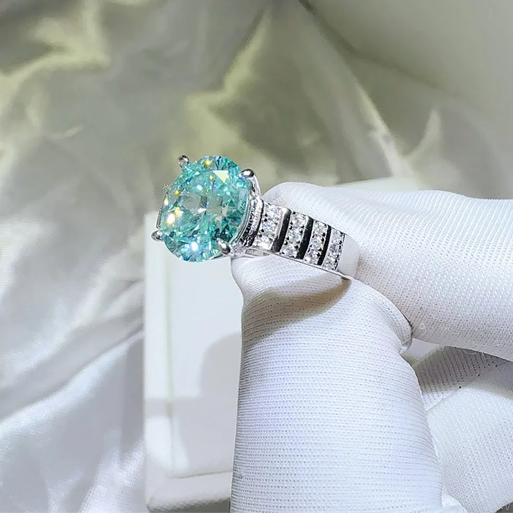 Serenity 2ct Oval cut Moissanite Rings for Women Men S925 Sterling Silver Paraiba Mint Green Rings Plated 18K Anniversary Gift