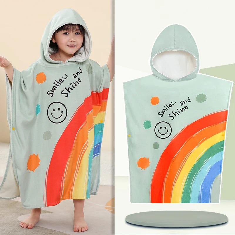 Kids Beach Poncho Towels,Absorbent Quick Dry,Children's Hooded Bathrobe for Boys Girls 3-12Years,Animal Cartoon Swim Bathing Cap