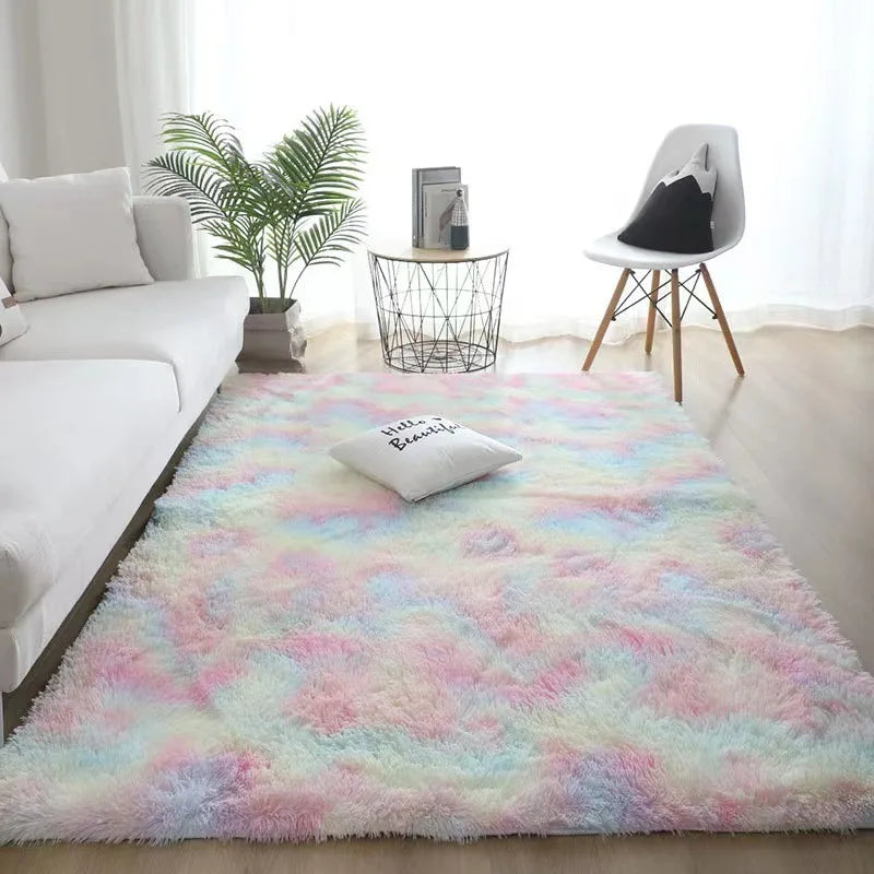 Solid color simple carpet bedroom large area covered with simple bedside silk hair tie-dye carpet room thickened