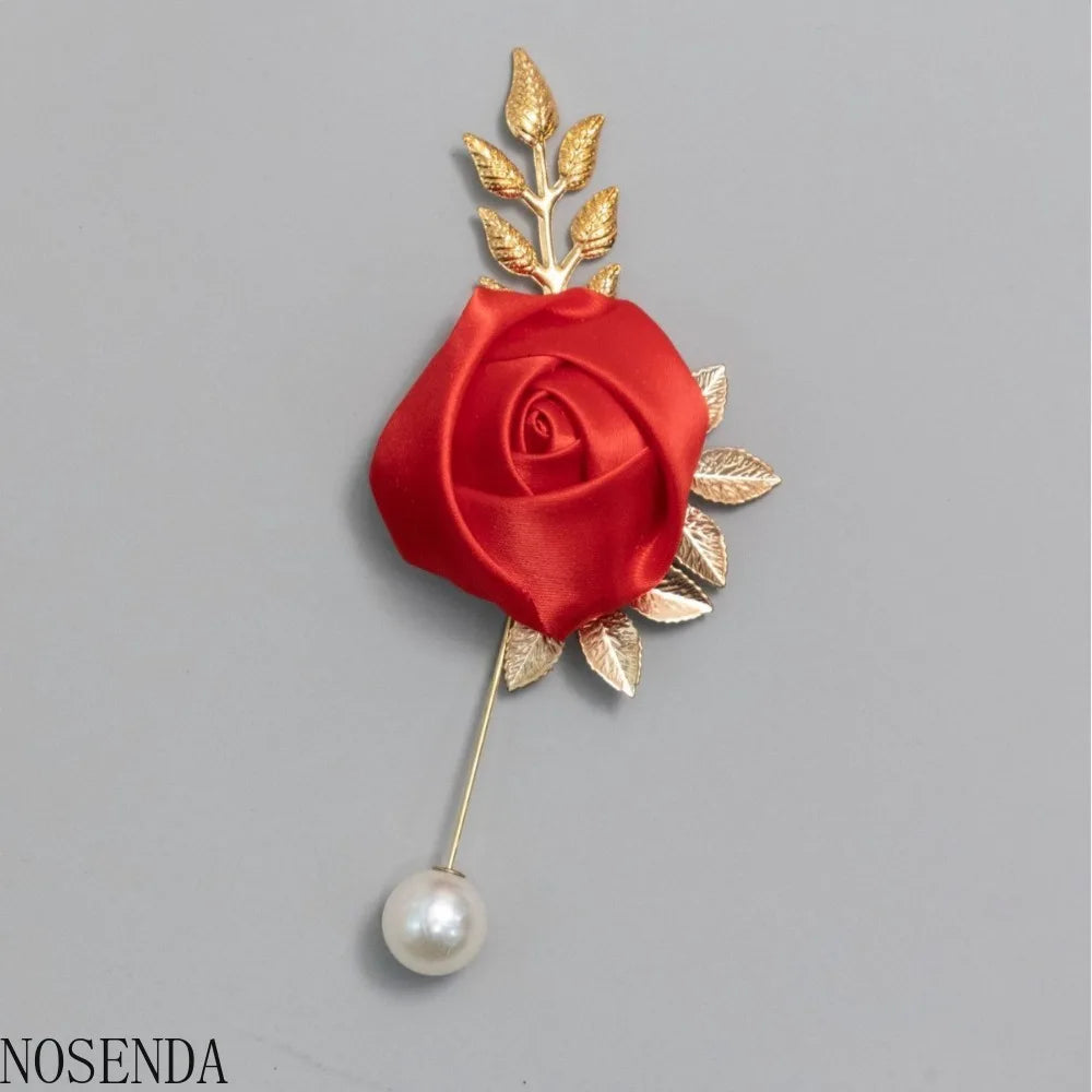 Groom Boutonniere Men Wedding Witness Brooch Silk Rose Boutonniere Man Corsage Pins Wedding Boutonniere Flower Prom Party