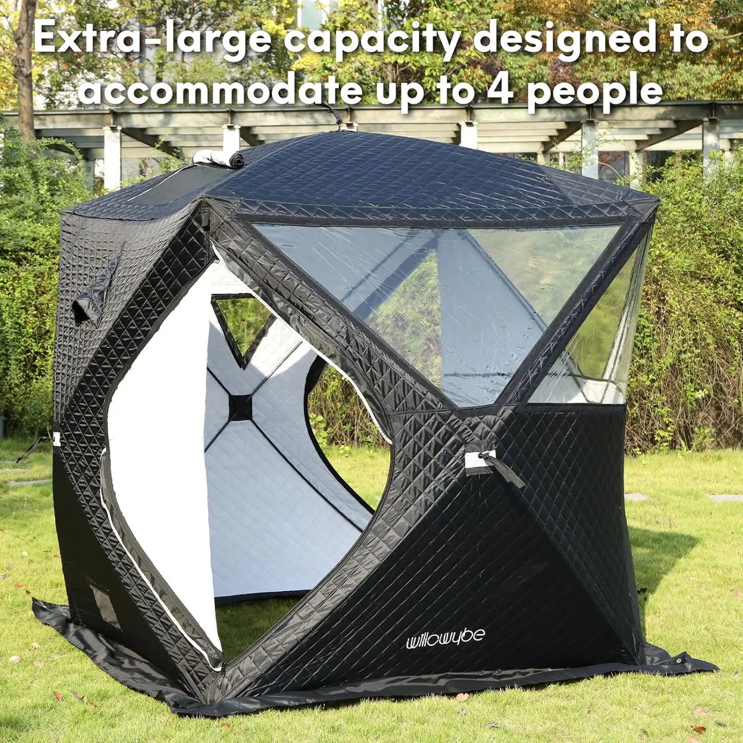 Outdoor Sauna Tent Pro 4 Person All Weather Insulated Solid Panoramic View Easy Setup Spacious and Waterproof Portability