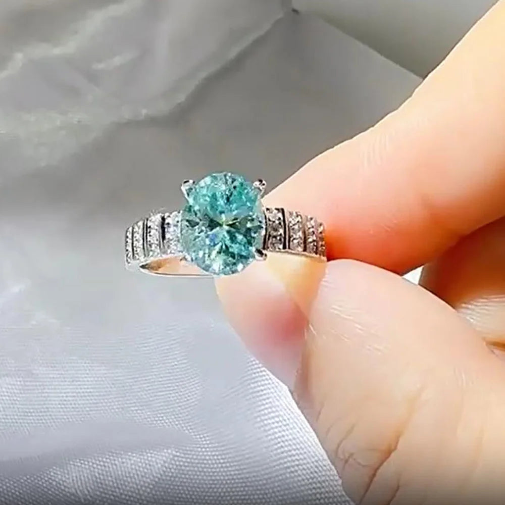 Serenity 2ct Oval cut Moissanite Rings for Women Men S925 Sterling Silver Paraiba Mint Green Rings Plated 18K Anniversary Gift