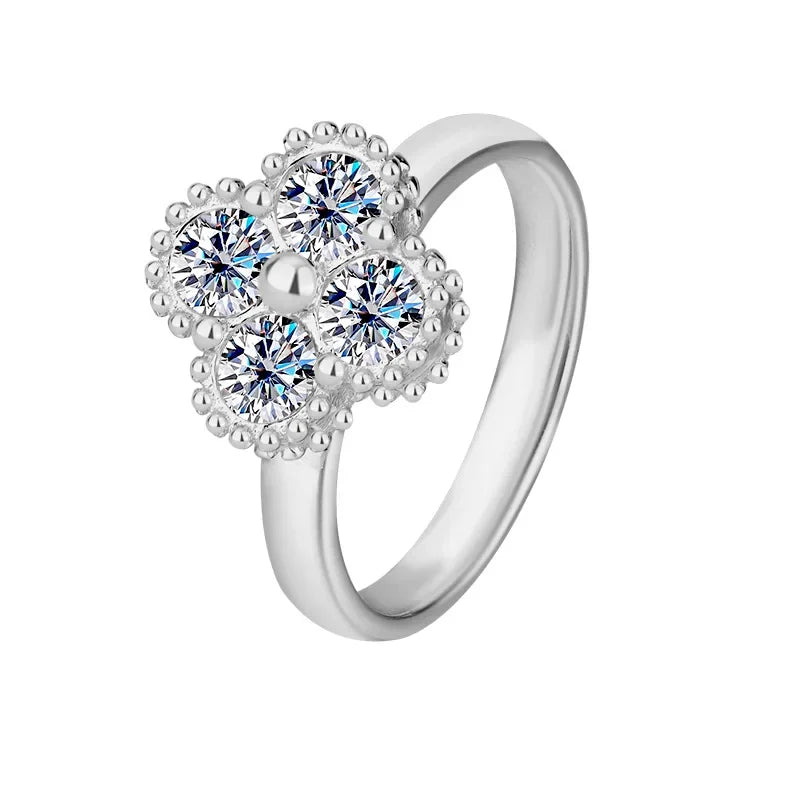 Trumium 1.2CT Sterling Silver 925 Moissanite Ring Clover Lucky Jewelry Engagement Rings for Women Girls Luxury Gift