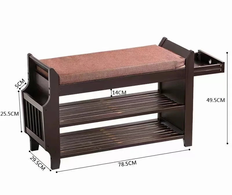 Natural Bamboo Shoe Storage Rack Bench with 2-Tier Cushion Seat Living Room Shoe Organizer Entryway Storage Hallway Furniture
