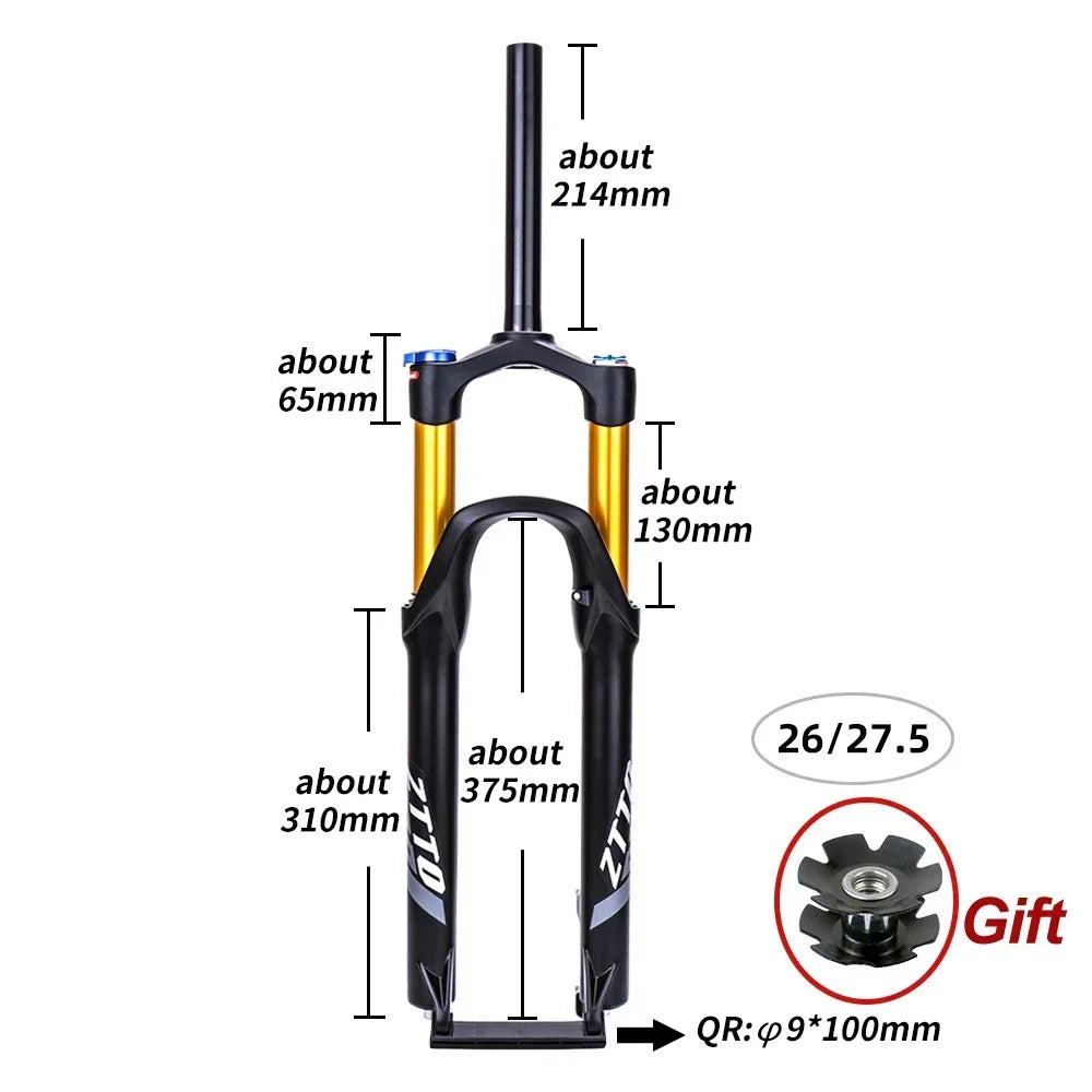 ZTTO MTB Bike Air Fork 120mm Travel Mountain Bicycle Front Suspension 26 27.5 29 Inch QR Quick Release Straight Tube 1 1/8"