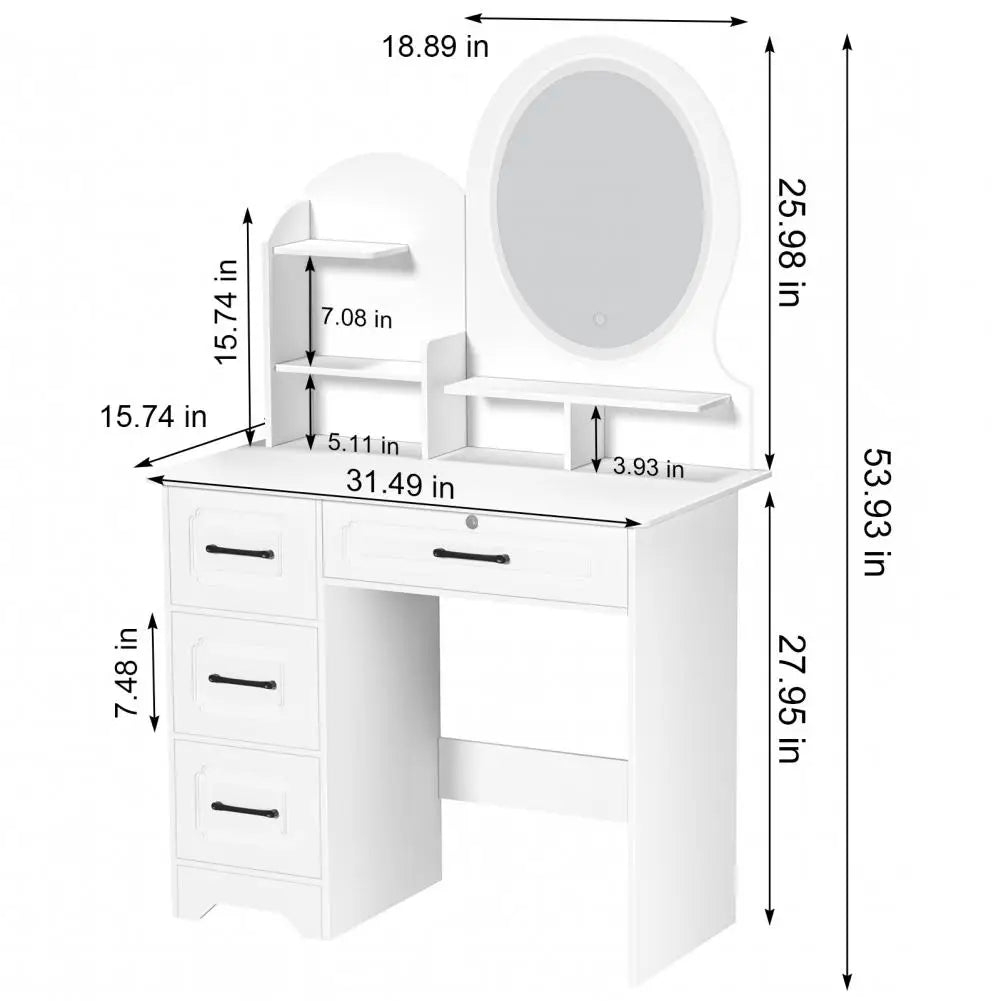 Vanity Table Modern Partition Design Makeup Desk With Mirror/Shelves 4 Drawers Beauty Table With Light Bedroom Dressing Table