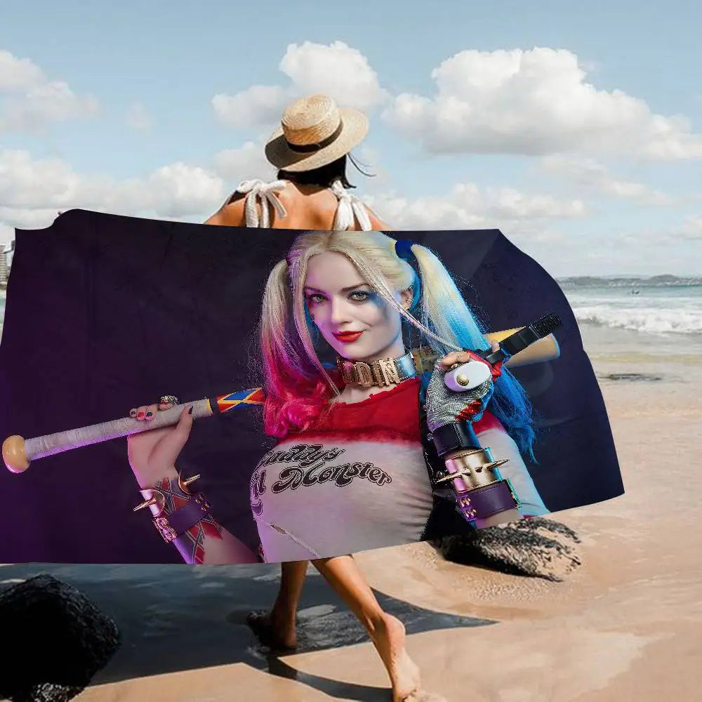Flim Role H-Harley Q-Quinn Sexy Villain Beach Towels Shower Towel Sauna Travel Spa Microfiber Quick Dry Gym Accessories Cute