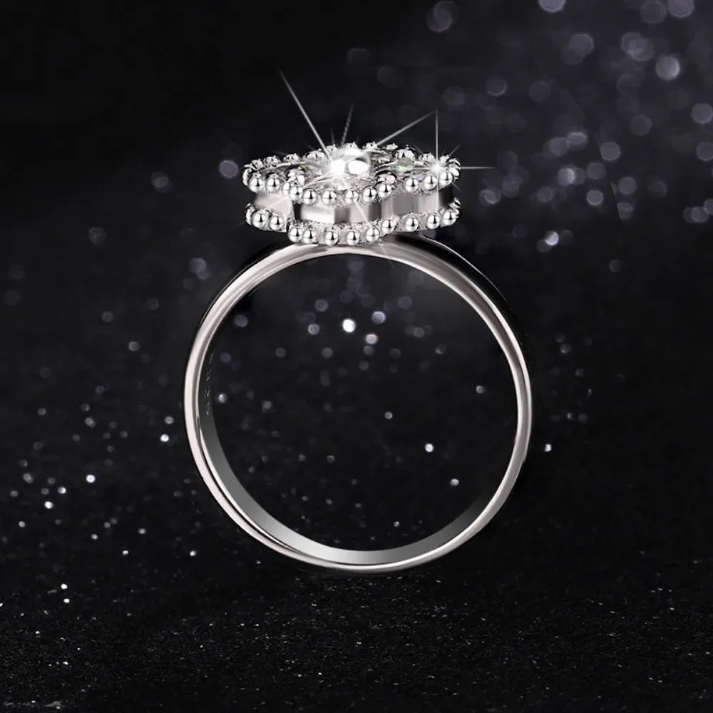 Trumium 1.2CT Sterling Silver 925 Moissanite Ring Clover Lucky Jewelry Engagement Rings for Women Girls Luxury Gift