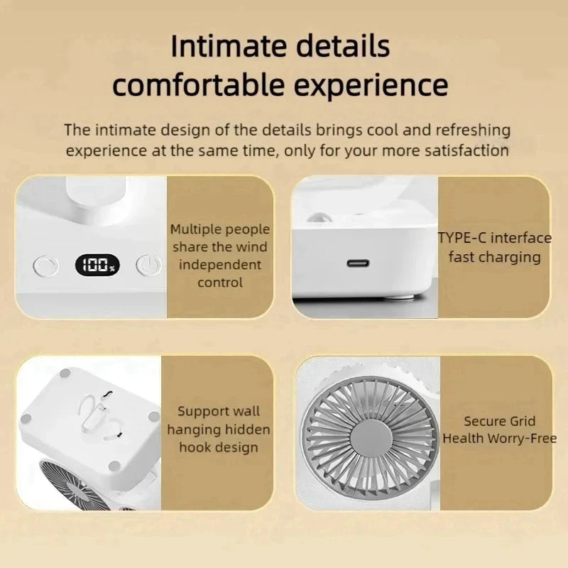 New Double Head Desktop Fan 4-Gears Wind Fast Cooling Digital Display 8000mAh Household Adjustable Direction Shaking Head Fan
