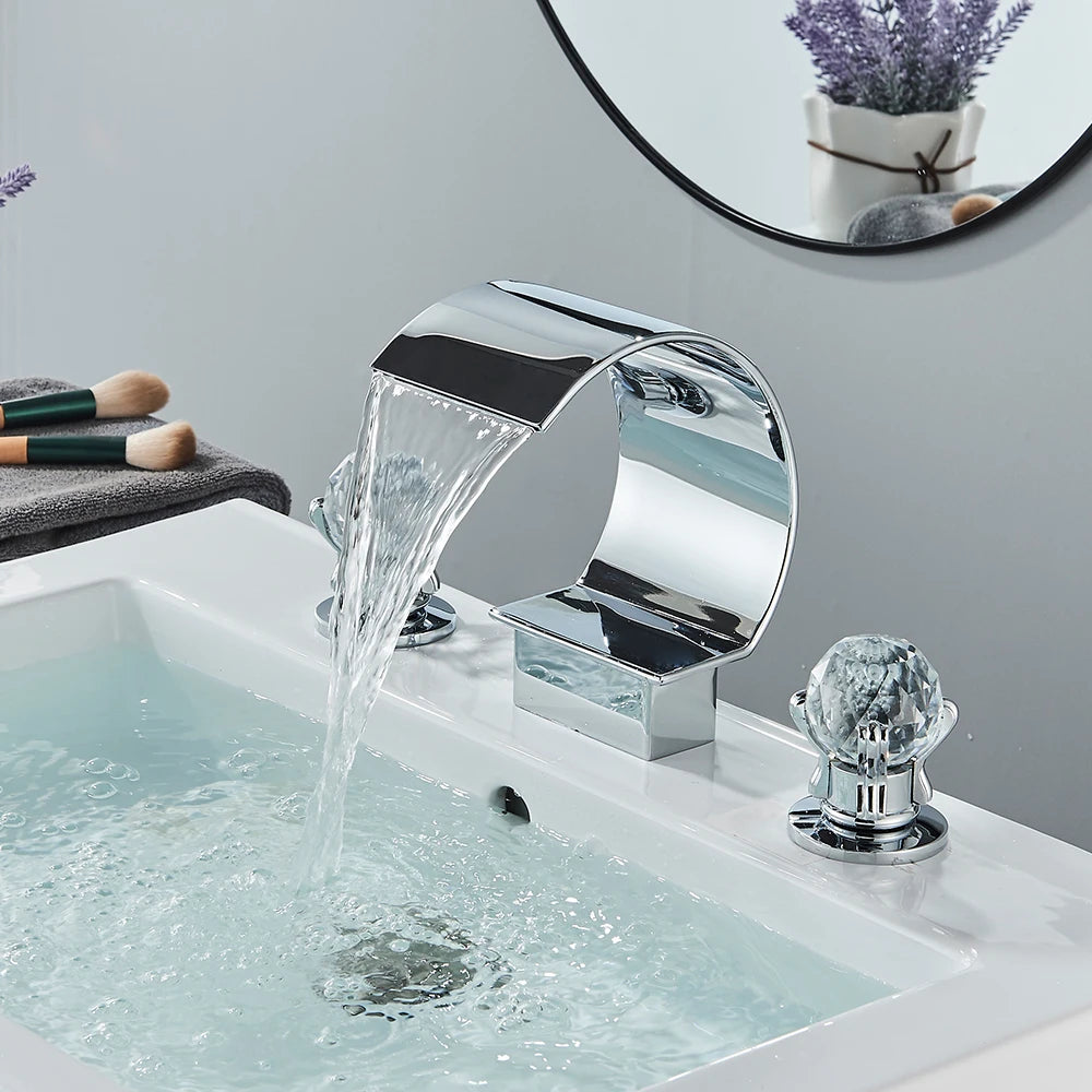 Uythner Bathroom Basin Crystal Faucet Bathtub Mixer Basin Sink Tap Wide Spout Waterfall Bath Hot And Cold Water Mixer Crane