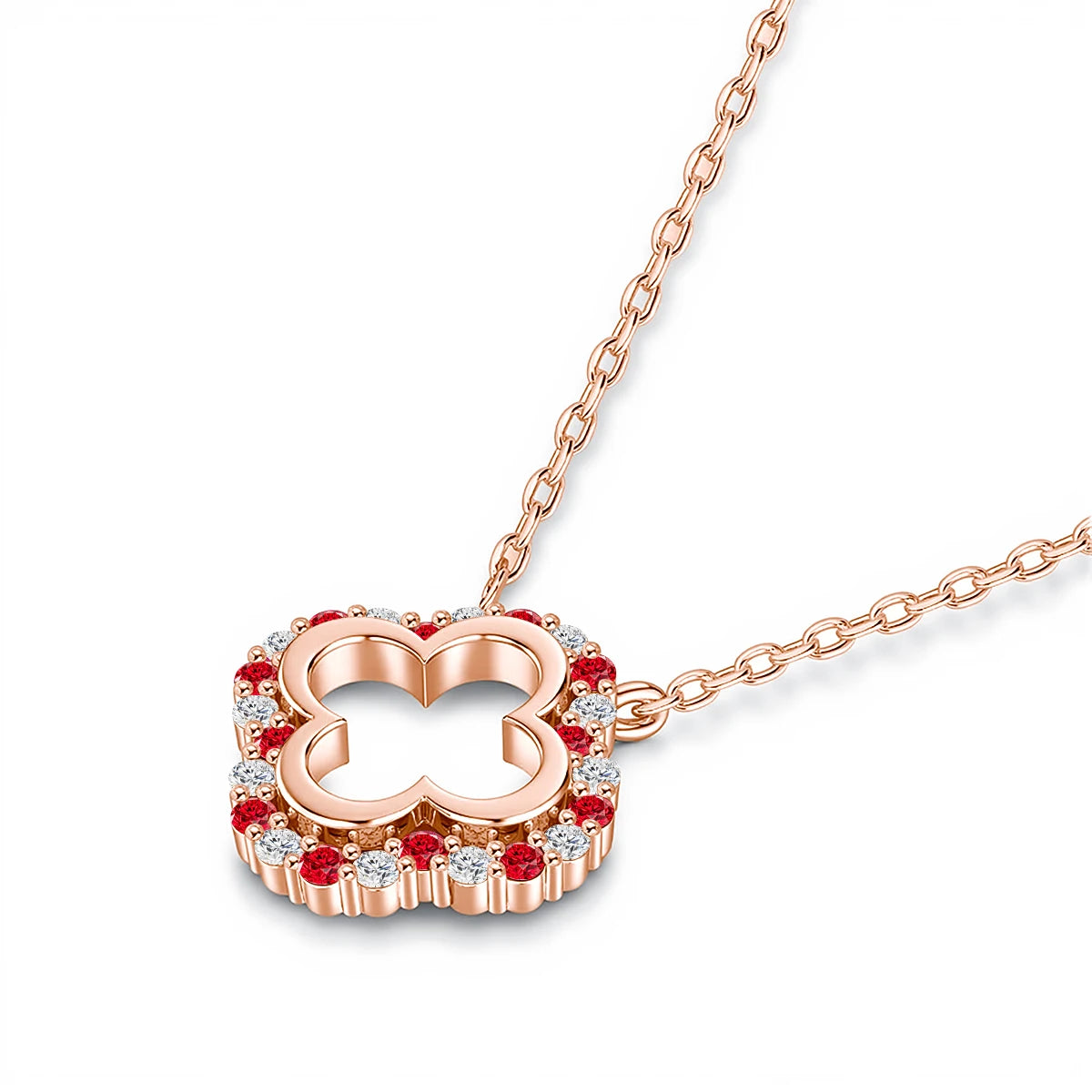 925 Silver Lucky Four-leaf Clover Moissanite Necklace Temperament Ladie Jewelry Red Corundum Gold Plated Solitaire Choker
