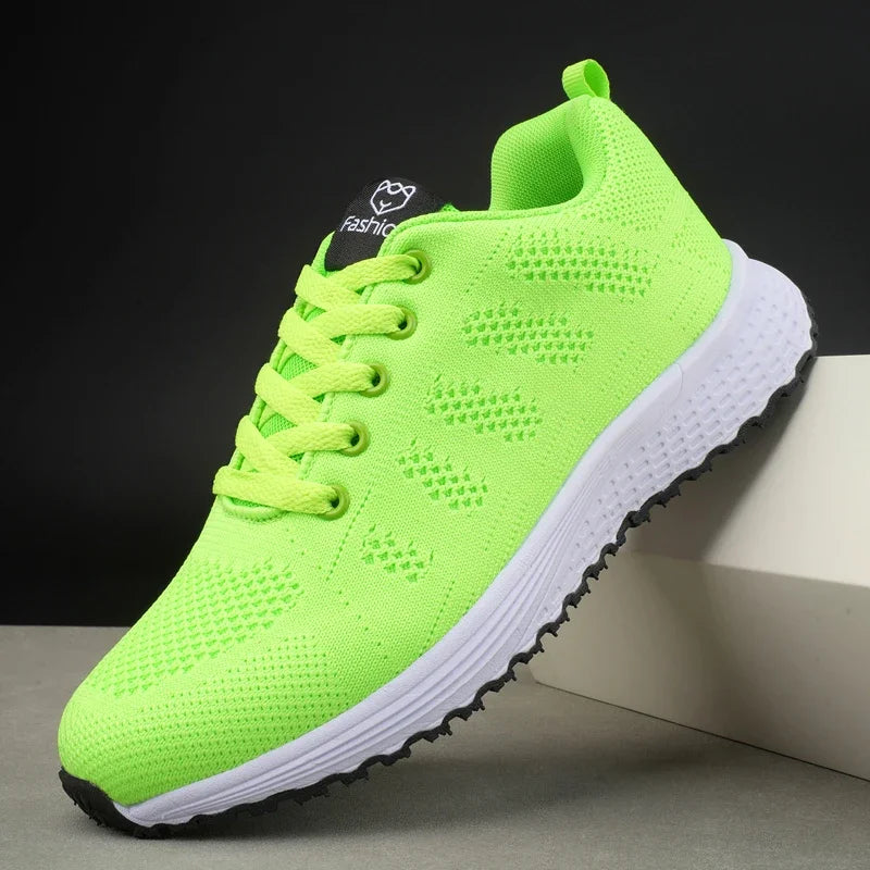 Women's Sneakers Breathable Knitted Mesh Comfortable Flat Lace Up Shoes Trendy Fashionable Casual Outdoor Women Running Shoes