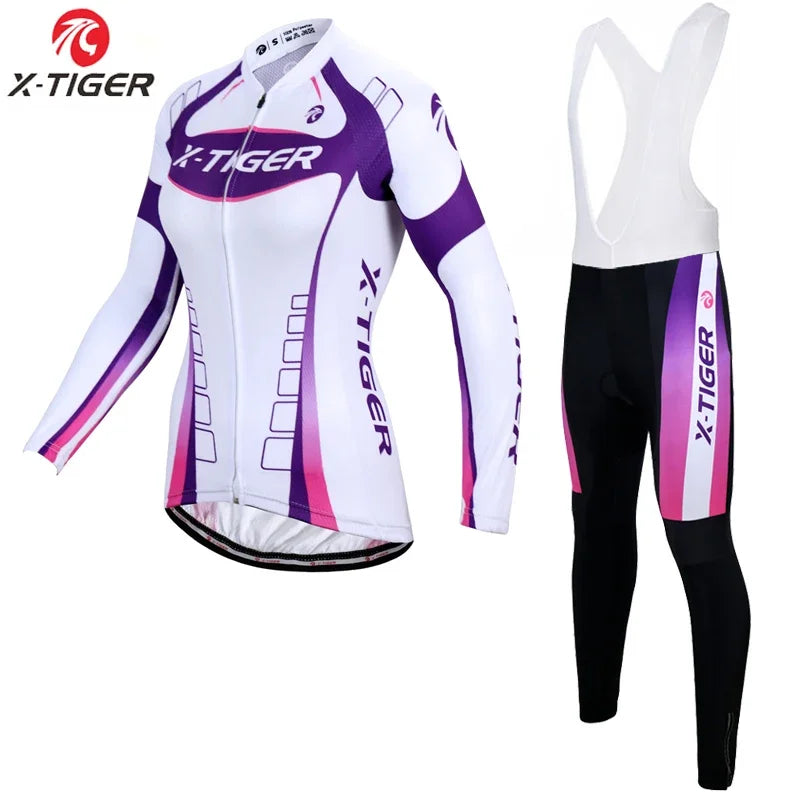 X-Tiger Women Winter Thermal Fleece Cycling Jersey Set Mountain Bike Uniform Long Sleeve Cycling Bicycle Clothing For Woman
