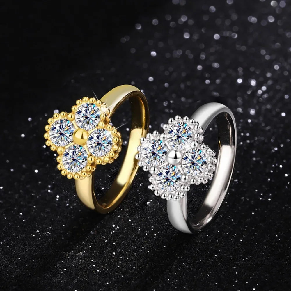 Trumium 1.2CT Sterling Silver 925 Moissanite Ring Clover Lucky Jewelry Engagement Rings for Women Girls Luxury Gift
