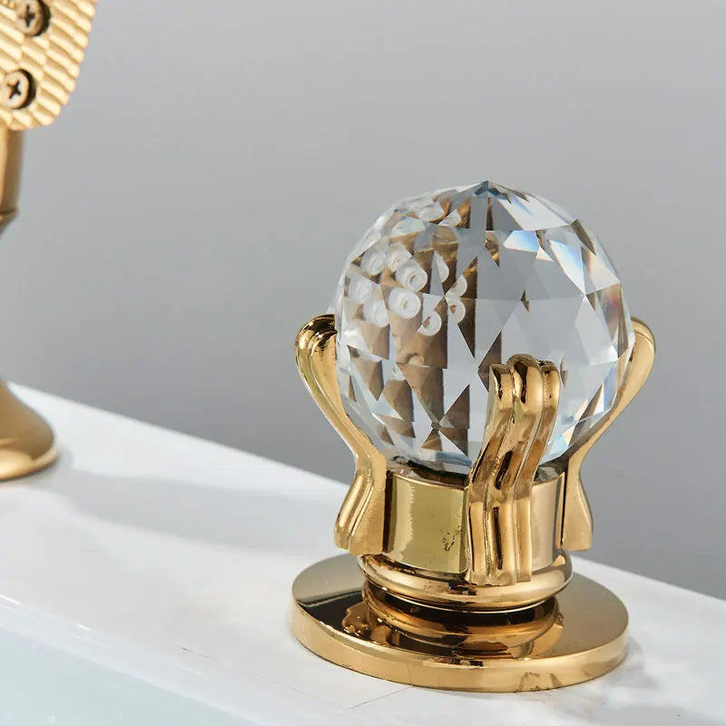 Luxury Gold Swan Bathroom Basin Tap Crystal Handle Swan Basin Faucet Cold Hot Water Mixer Taps Deck Mounted Washbasin Faucet