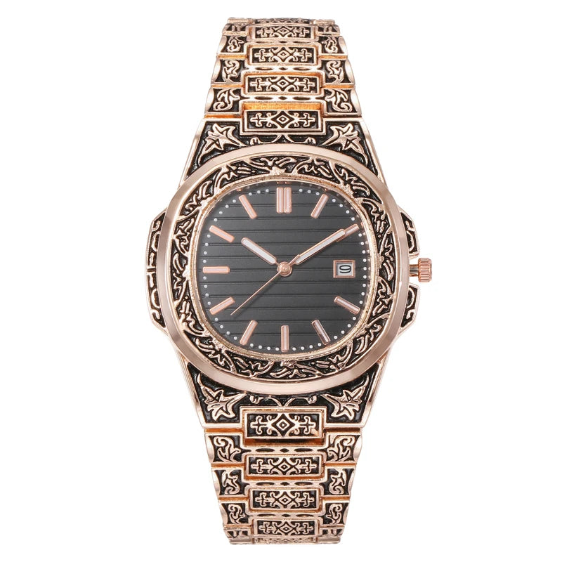 Fashion Luxury Brand Vintage Men Quartz Watches Flower Pattern Carving Wristwatch erkek kol saati męski zegarek часы ساعة يد
