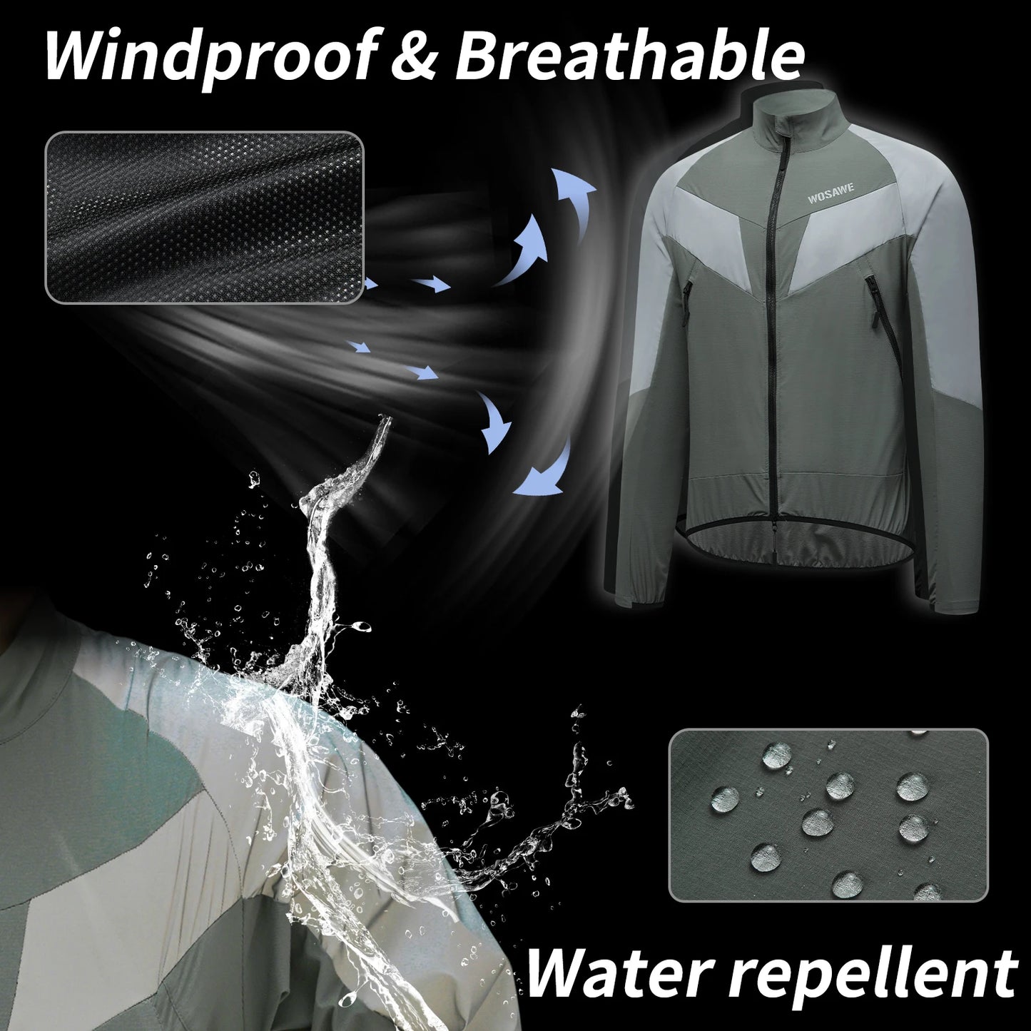 WOSAWE Ultralight Reflective Men Cycling Jacket Waterproof Riding Running Windbreaker Mix Of Fluorescent Coloured Silver Panels