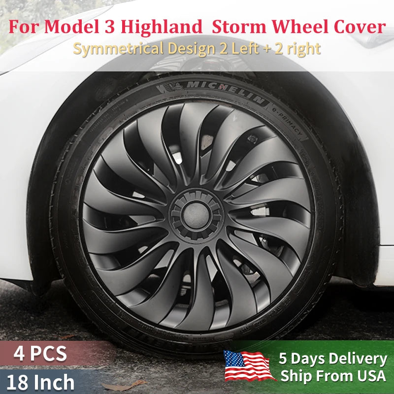 4PCS Wheel Cover Design For Tesla Model 3 Highland 2023-2025 18 Inch Right&Left Hubcaps Storm Style Wheel Cover Accessories