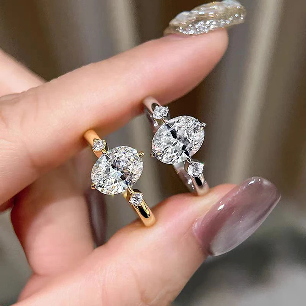 GRA Certified 2 Carat Moissanite Engagement Ring For Women Sparkling Oval Cut Lab Diamond 925 Sterling Silver Wedding Party Band