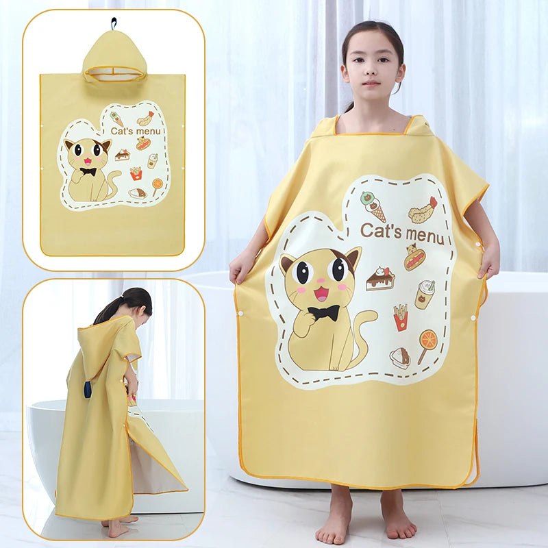 Kids Beach Poncho Towels,Absorbent Quick Dry,Children's Hooded Bathrobe for Boys Girls 3-12Years,Animal Cartoon Swim Bathing Cap