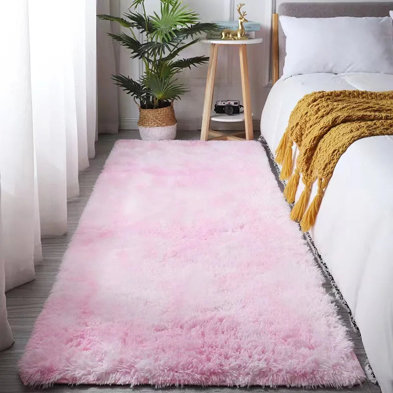 Solid color simple carpet bedroom large area covered with simple bedside silk hair tie-dye carpet room thickened