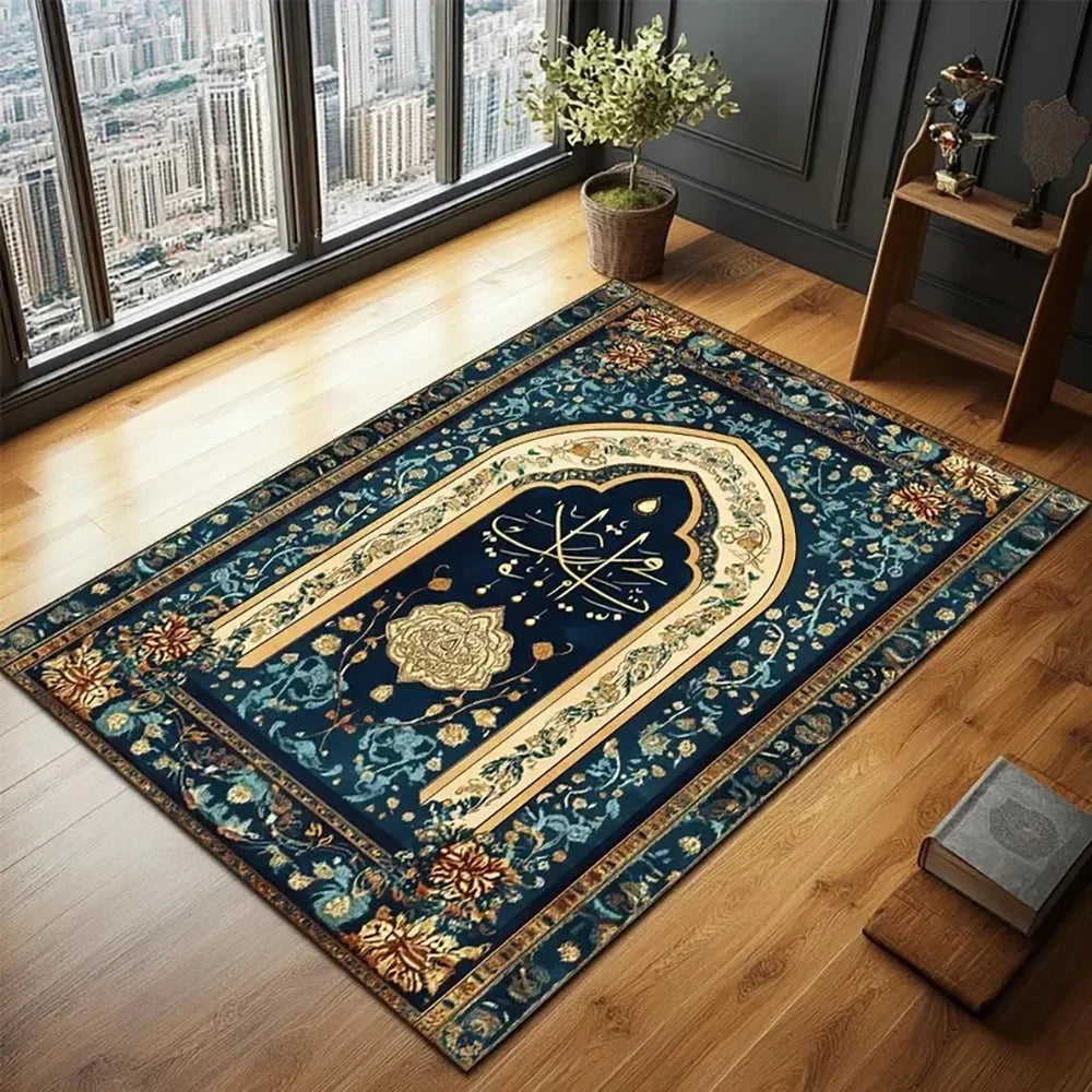VIKAMA Muslim Prayer Loop-Pile Rug - Ultra-Thin, Stain-Resistant, Non-Slip Carpet for Living Room & Prayer, Soft Floor Mat